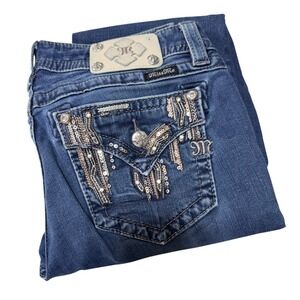 Miss Me Signature Crop Embellished Jeans Women's 31 Blue